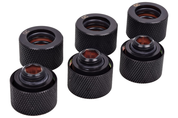 ANS Alphacool HT 16mm HardTube Anschraubtülle G1/4 - gerändelt - Deep Black Sixpack PHT EOL