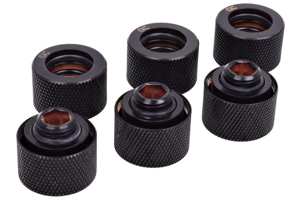 ANS Alphacool HT 16mm HardTube Anschraubtülle G1/4 - gerändelt - Deep Black Sixpack PHT EOL