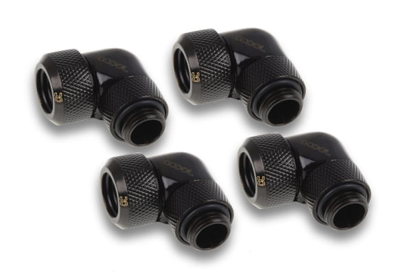 ANS Alphacool Eiszapfen 13mm HardTube Anschraubtülle 90° drehbar G1/4 für Acryl/Messingrohre - 4pcs Set Deep Black